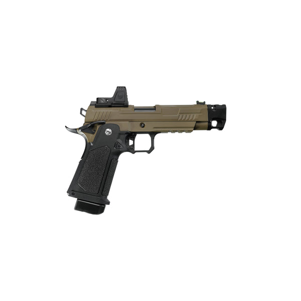 ARCTURUS Vanguard 4.3" Hi-Capa GBB Pistol w/ Optics Ready Slide & Compensator & ARS-1 Red Dot Combo BLK-TAN