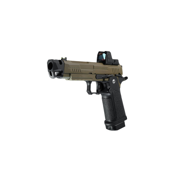 ARCTURUS Vanguard 4.3" Hi-Capa GBB Pistol w/ Optics Ready Slide & Compensator & ARS-1 Red Dot Combo BLK-TAN