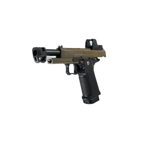 ARCTURUS Vanguard 4.3" Hi-Capa GBB Pistol w/ Optics Ready Slide & Compensator & ARS-1 Red Dot Combo BLK-TAN