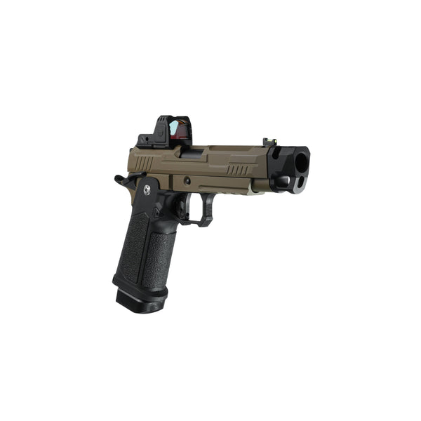 ARCTURUS Vanguard 4.3" Hi-Capa GBB Pistol w/ Optics Ready Slide & Compensator & ARS-1 Red Dot Combo BLK-TAN