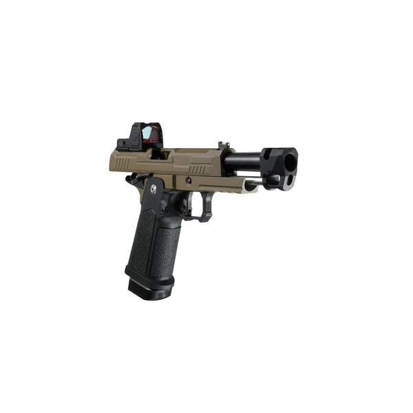 ARCTURUS Vanguard 4.3" Hi-Capa GBB Pistol w/ Optics Ready Slide & Compensator & ARS-1 Red Dot Combo BLK-TAN