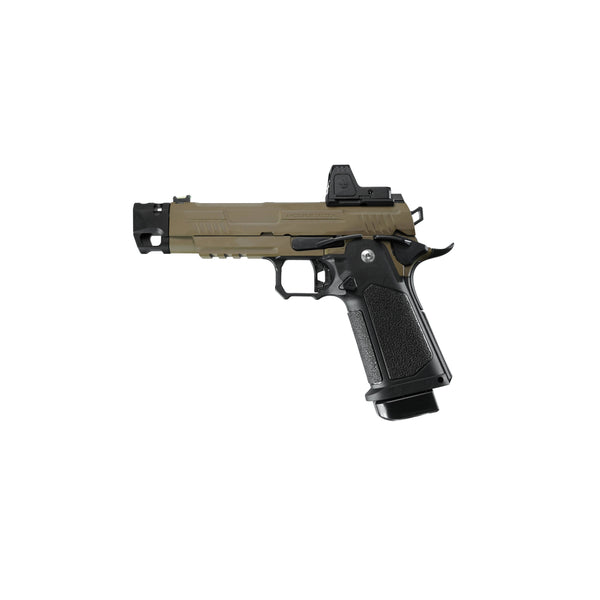 ARCTURUS Vanguard 4.3" Hi-Capa GBB Pistol w/ Optics Ready Slide & Compensator & ARS-1 Red Dot Combo BLK-TAN