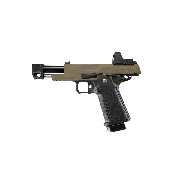 ARCTURUS Vanguard 4.3" Hi-Capa GBB Pistol w/ Optics Ready Slide & Compensator & ARS-1 Red Dot Combo BLK-TAN