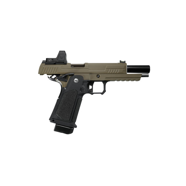 ARCTURUS Vanguard 5" Hi-Capa GBB Pistol w/Optics Ready Slide & ARS-1 Red Dot Combo BLK-TAN